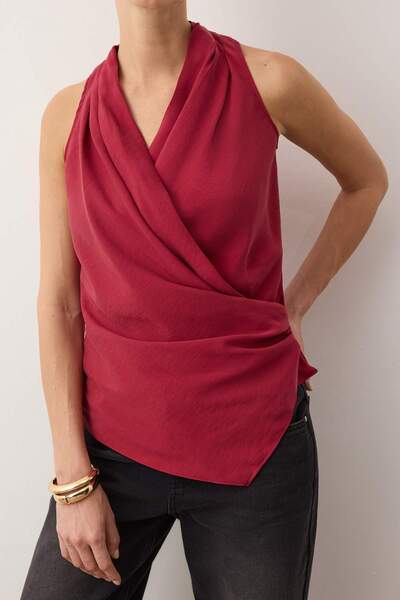 Trendyol Collection Limited Edition Burgundy Modal Double-Breasted Woven Blouse Twoss25Bz00363