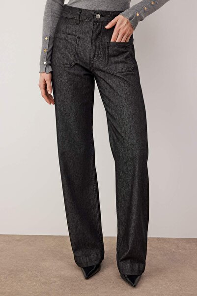 Trendyol Collection Black High Waist Pocket Detailed Raw Wide Leg Jeans Twoaw26Je00231
