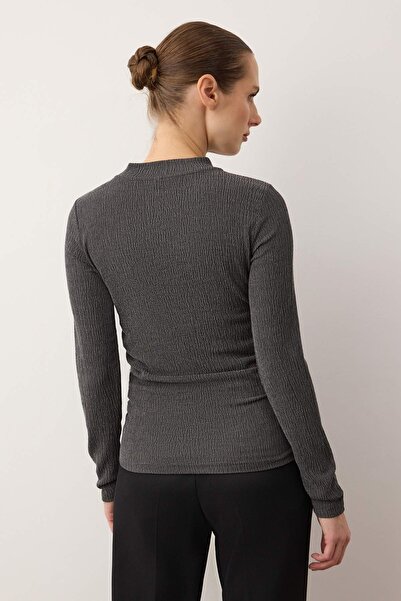 Trendyol Collection Anthracite Drape Detailed Stand Collar Knitted Blouse - Twoaw25Bz00221
