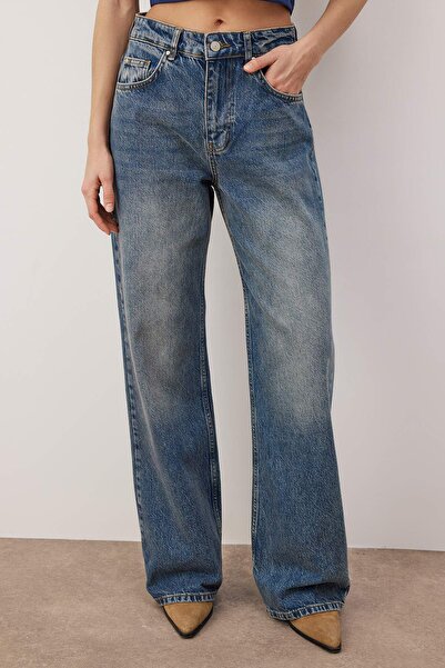 Trendyol Collection Blue*002 High Waist Wide Leg Wide Leg Smoke Jeans Twoaw24Je00075