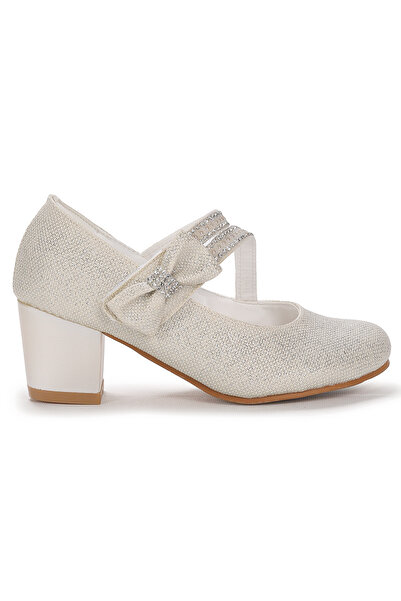 Kiko Kids Dívčí večerní společenské boty na podpatku Aisha Sand Silvery Daily 4 cm