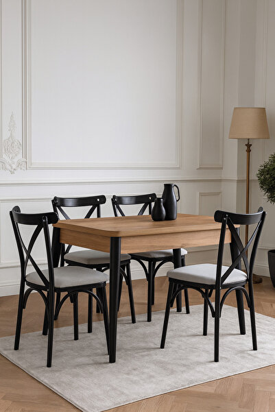 Atolye Casa 60x100cm Çam Katlanır Mutfak Masası Takımı Dolunay Model 1 Masa 4 Sandalye