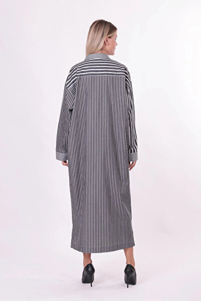 Invee uzun gomlek elbise siyah 7089