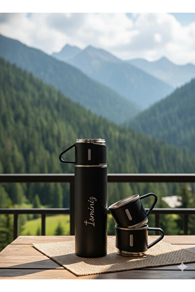 GiralStore ÇELİK TERMOS 3 BARDAKLI VAKUMLU VE YALITIMLI KİŞİYE ÖZEL ÜZERİNE İ...