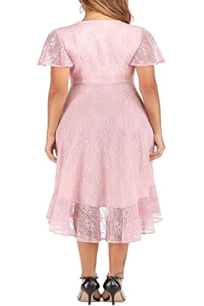 La Orchid Women's Elegant Short Sleeve High-Low Lace Evening Party Dress, L
