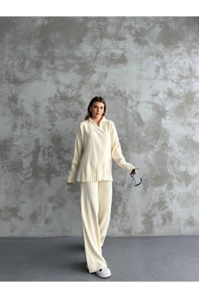 asur boutique Set de tricotaje de damă Asur Boutique, de culoare crem, cu gât...