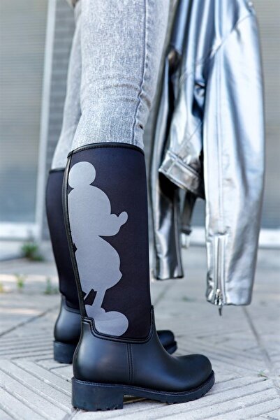 Sea&Blue Mickey Mouse Silhouette Printed Waterproof Women's Rain Boots