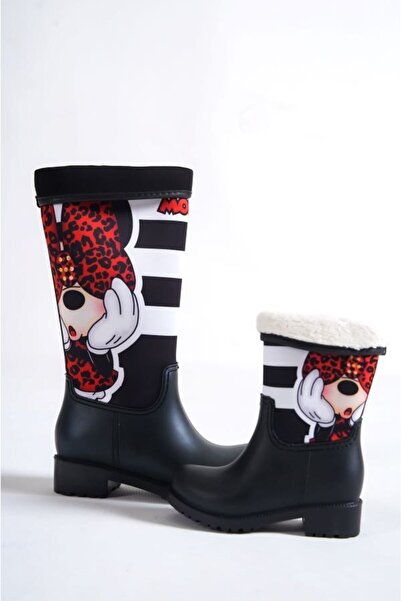 Sea&Blue Anne Kız Kombin Çizgili Minnie Su Geçirmeyen Yağmur Çizmesi