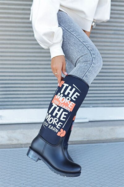 Sea&Blue The More Text Printed Αδιάβροχες Γυναικείες Μπότες Βροχής