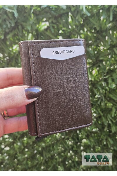 TATA CRAFT Unisex Mechanism Automatic Slide Card Holder Wallet Faux Leather