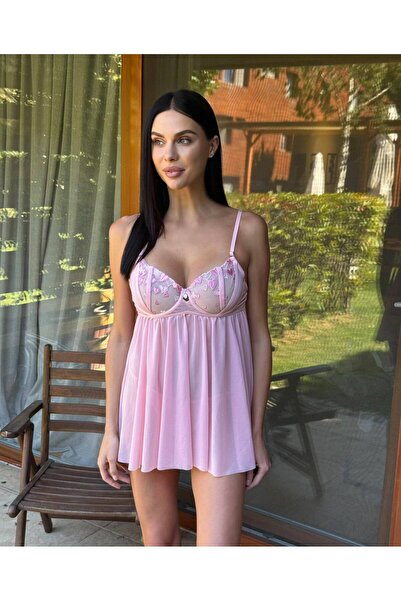 Feruzdesign Ροζ τούλινο Babydoll με στήθος και καρδιά