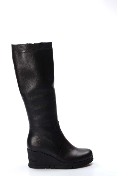 FAST STEP Cizme de damă cu toc cu pană din piele naturală și blană 064KZA1006