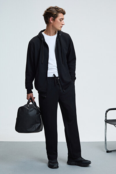 GRIMELANGE Griffin Men's Black Sweatpants with Elastic Waistband and Metal Bird's Eye Detail