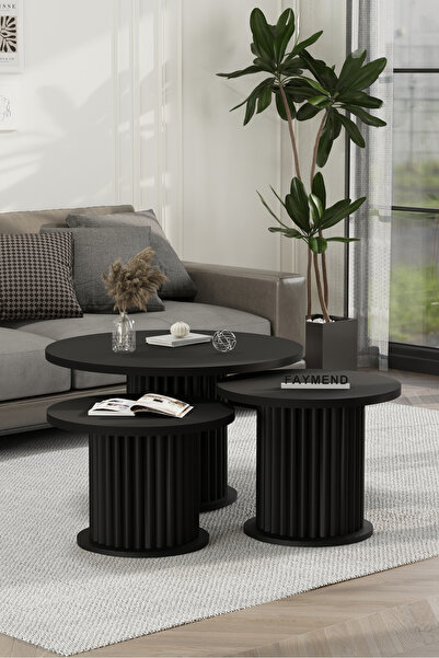 FAYMEND NUUNY Bohem Modern 3'Lü Ahşap Sehpa 'SİYAH'