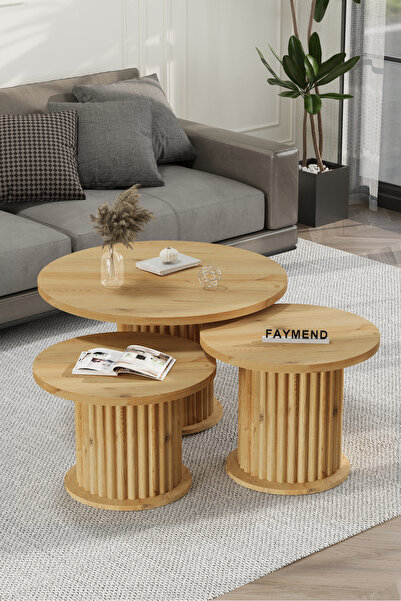 FAYMEND NUUNY Bohem Modern 3'Lü Ahşap Sehpa 'MEŞE'