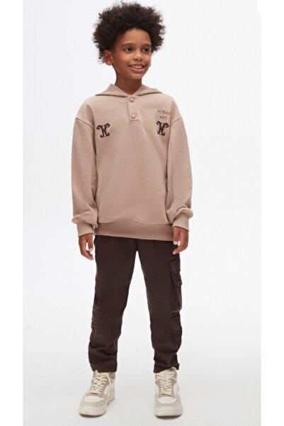 nk kids Boy's Hooded Snap Closure Brushed Fabric Washable Printed Mosaic Sweatshirt