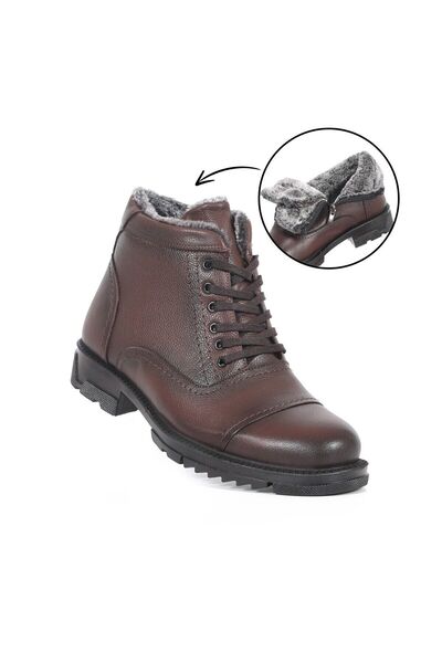 DOZZER Γνήσιες δερμάτινες μαύρες ανδρικές μπότες - μαλλί και γούνα, χειμώνας