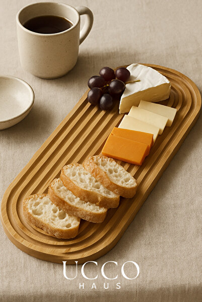 UCCO Natural Bamboo Serving Tray - 40X16X1.5Cm – Coffee, Dessert & Cheese Serving Tray Oval Slotted Serving Plate