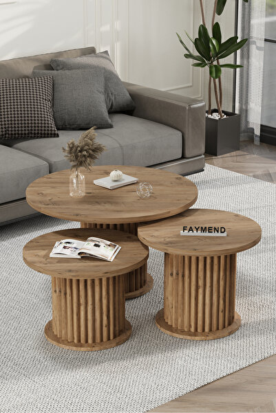 FAYMEND NUUNY Bohem Modern 3'Lü Ahşap Sehpa 'CEVİZ'