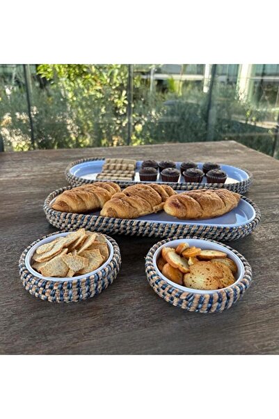 Home Inn Home Textile 4-Piece Melamine Wicker Look Serving and Presentation Set – for Stylish Table Presentations