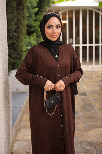 İmajButik Καφέ Κρύα Πλεκτή Ζακέτα