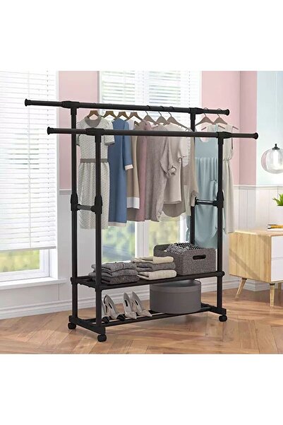 Noor Iron clothes rack consisting of two hooks and two shelves, with wheels, ...