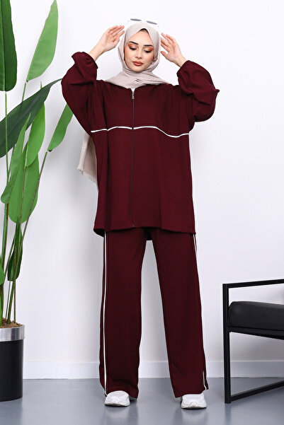 İmajButik Σετ Modal με παντελόνι με φερμουάρ από μούρι