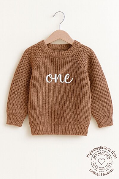 Minytrendy İsim Nakışlı Unisex Triko Kız Erkek Bebek Kazak Bebek Hediyelik İsimli Çocuk Kazak Yenidoğan Tulum