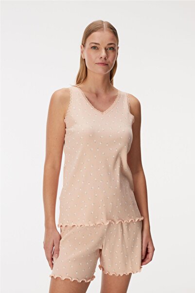 Anıl Women's Strap V-Neck Lace Detailed Shorts Pajamas Suit