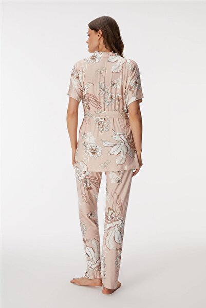 Anıl Kadın Sabahlıklı Dantel İp Askılı Braletli Pijama Takım