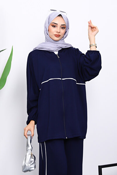 İmajButik Синій комплект з модальних штанів на блискавці