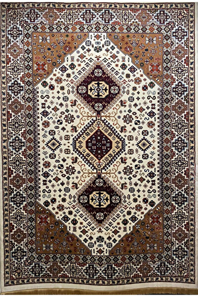 Padişah Asaryün Halı Ipek H4320ac Krem Ipeksi Geleneksel Renkli Göbekli Klasik Desen Salon Halısı Modern