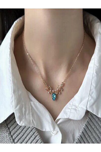 Alyas Aksesuar قلادة من الحجر الأزرق مع تفاصيل من قرن الغزال