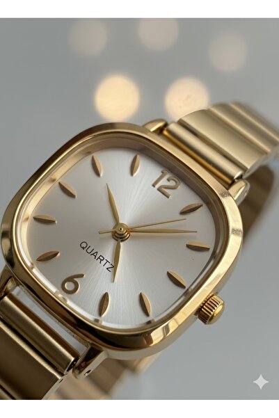 İnogge Oval White Enamel Dial Gold Women's Wristwatch