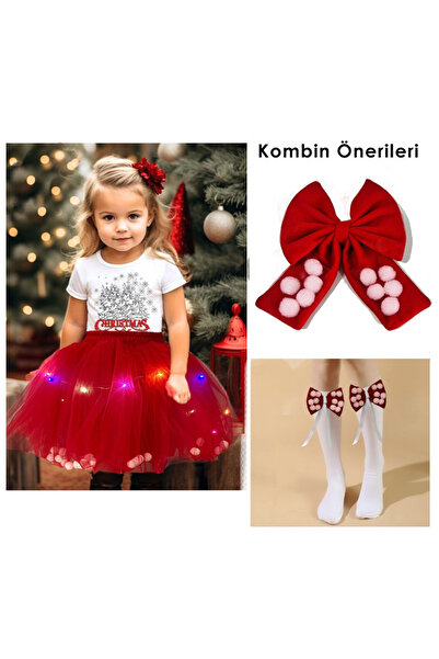 By Piera Yeni Yıl Özel Çıkarılabilir Led Işıklı Ponpon Tütü Etek 05966