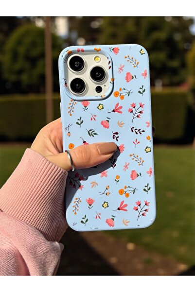 KVK PRİVACY iPhone 14 Pro Max Uyumlu Mavi Çiçek Desenli Lansman Liquid Siliko...