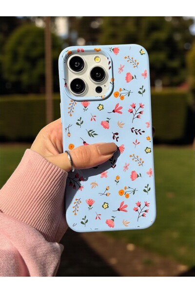 KVK PRİVACY iPhone 16 Pro Max Uyumlu Mavi Çiçek Desenli Lansman Liquid Siliko...