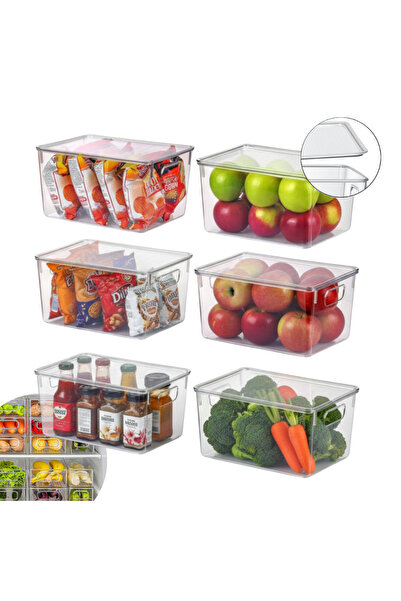 Köken Set 6 cutii de depozitare, organizatoare pentru frigider/birou/bucătărie, transparente, 25,5x15x7,5 cm