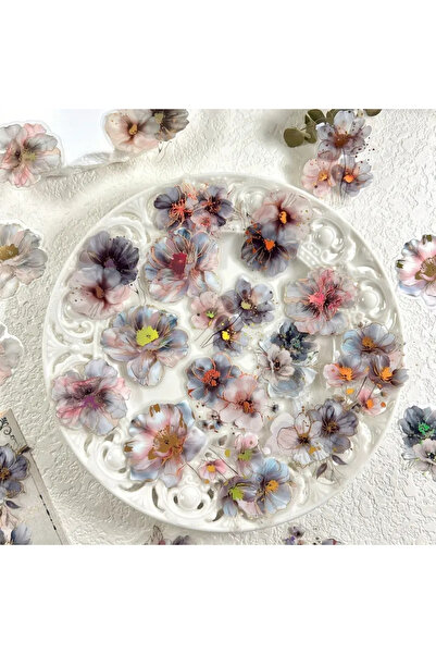 Kolbi Craft 20 قطعة من ملصقات الزهور الرمادية الشفافة المذهبة لدفتر الملاحظات...