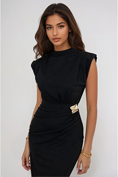 OLSAMODA ROCHIE DE FEMEI cu pernițe pentru umeri, din material elastic, cu detalii broșate