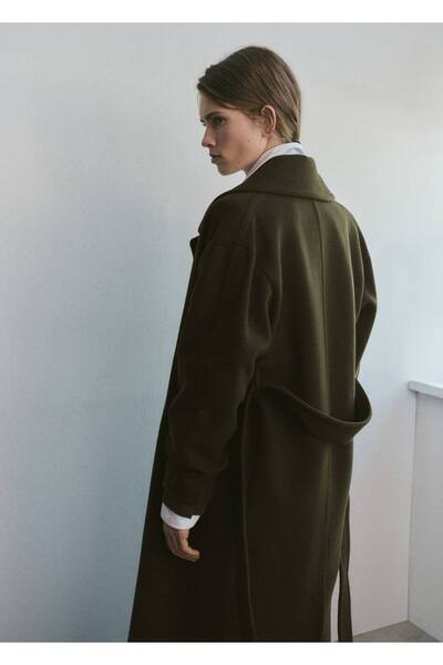 MANGO Woman Kemerli saf yün palto