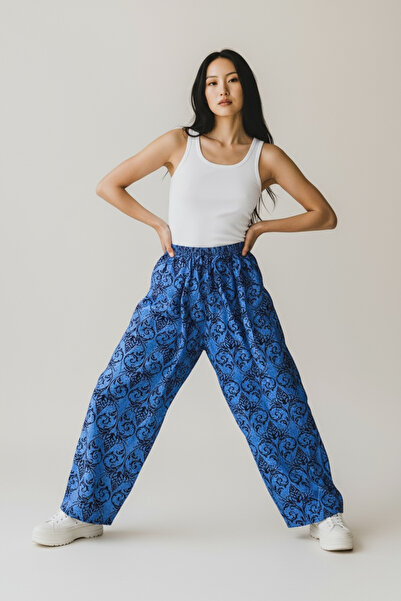 BİLGENS BUTİK Women's Summer Relaxed Cut Patterned Woven Pants