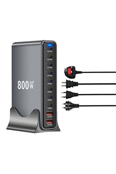 OEM Multiport Fast Charger GaN3 800W Gray - 10-port USB-C up to 140W, USB-A 30W
