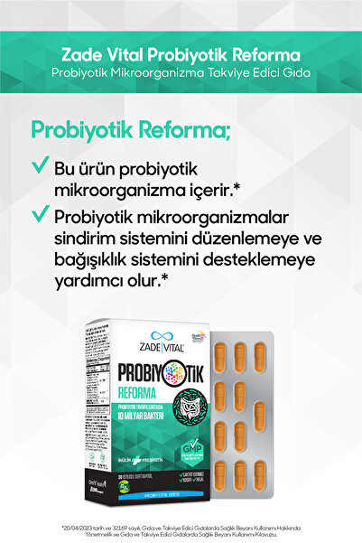 Zade Vital Probiyotik Reforma Bakteri Içeren Takviye Edici Gıda 30 Sert Bitki...