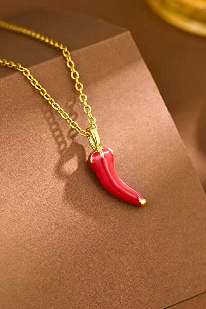 Parantez Aksesuar قلادة الحظ مع سلسلة فولاذية على شكل فلفل أحمر