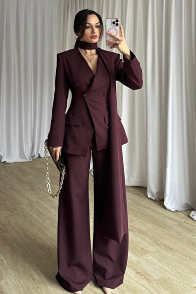 MYA طقم مكون من بأزرار على الجهتين جاكيت و بنطلون واسع الأرجل طقم علوي وسفلي ...