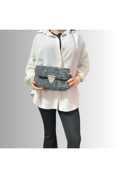 belincia Geantă de umăr pentru femei, tricotată manual din catifea și pânză -...