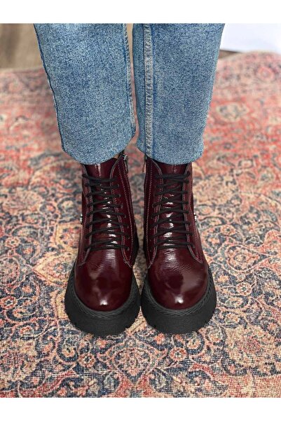 SİBA SHOES Winterfly Hakiki Deri Bordo Kadın Bot
