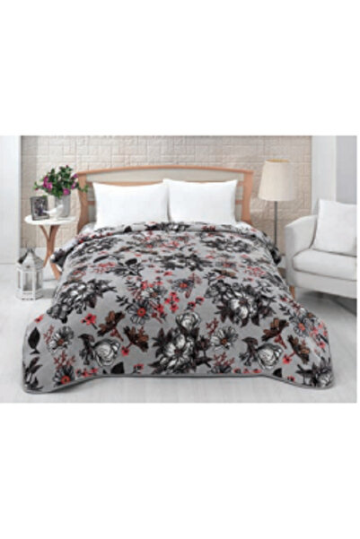 SİHİRLİ AYAKLAR Double Size Tree Forest Patterned Gray Color Gray Tone Mink Blanket