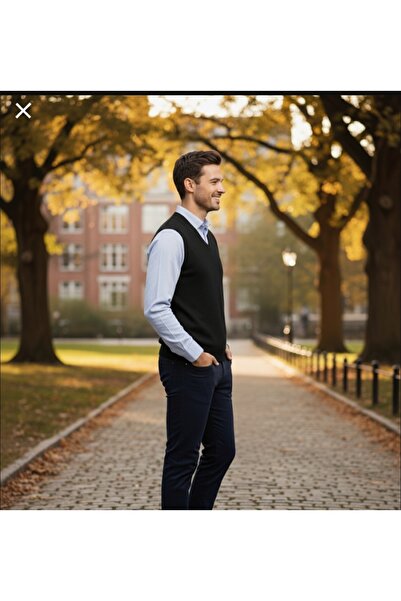 güncüoğlu Men's Steel Knitted Sweater with Patterned Front and V-Neck